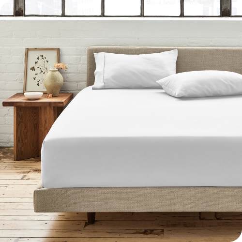 BARE HOME  100% Organic Cotton Fitted Bottom Sheet - Crisp Percale Weave - Lightweight & Breathable - White, Full