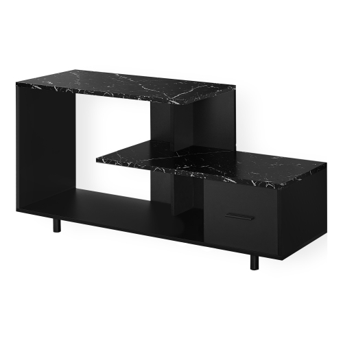 Monarch Specialties I 2610 TV Stand 48"L Black Black Marble Top 1 Drawer