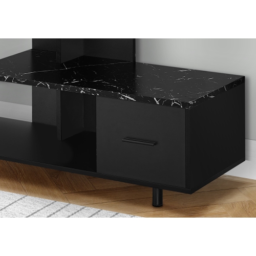 Monarch Specialties I 2610 TV Stand 48"L Black Black Marble Top 1 Drawer