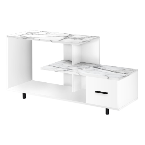 Monarch Specialties I 2609 TV Stand 48"L White White Marble Top 1 Drawer