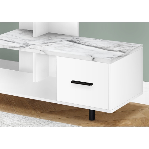 Monarch Specialties I 2609 TV Stand 48"L White White Marble Top 1 Drawer
