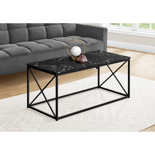 Monarch Specialties I 3783 Coffee Table 40"L Black Marble Black Metal