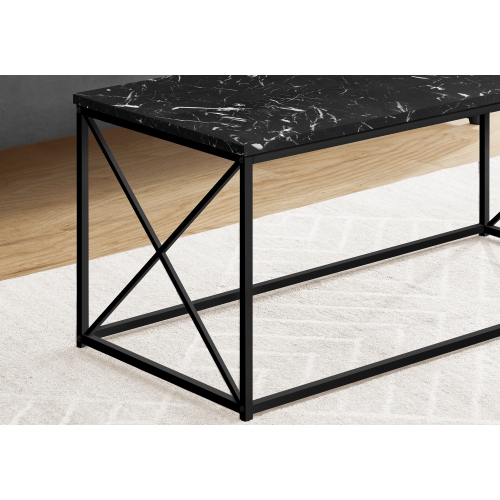 Monarch Specialties I 3783 Coffee Table 40"L Black Marble Black Metal