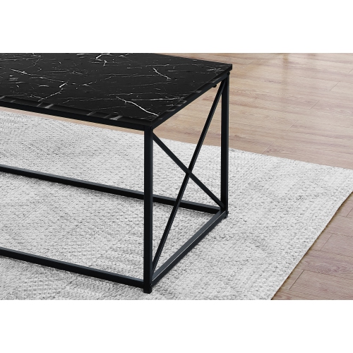 Monarch Specialties I 7954P Table Set 3pcs Set Black Marble Black Metal