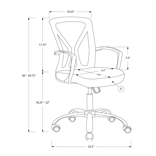 Monarch Specialties I 7462 Office Chair, Adjustable Height, Swivel, Ergonomic, Armrests, Computer Desk, Work, Metal, Fabric, White, Chrome,