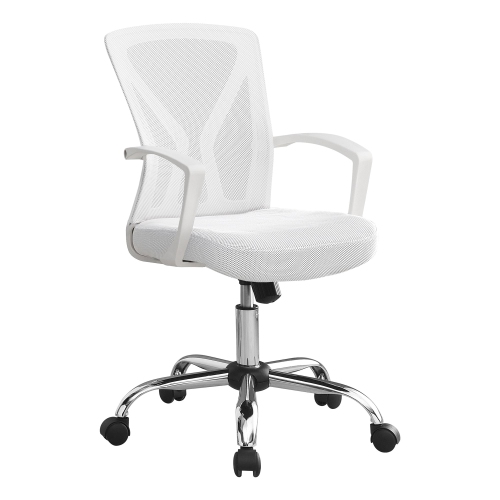 Monarch Specialties I 7462 Office Chair, Adjustable Height, Swivel, Ergonomic, Armrests, Computer Desk, Work, Metal, Fabric, White, Chrome,