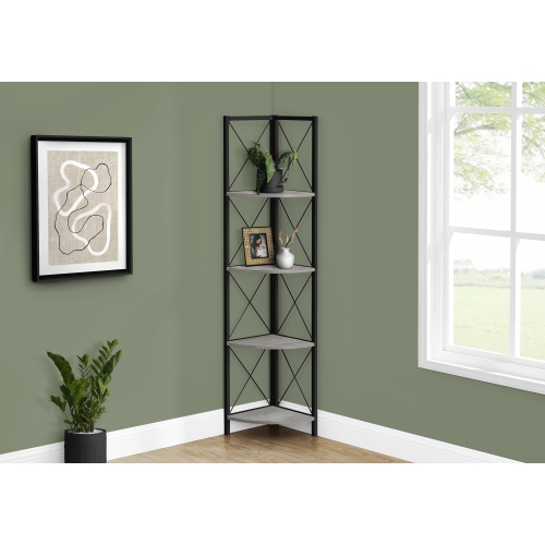 MONARCH SPECIALTIES  I 3647 Bookcase 60"h Grey Metal Corner Etagere In Black