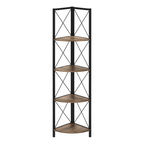Monarch Specialties I 3646 Bookcase 60"H Brown Reclaimed Black Metal Corner