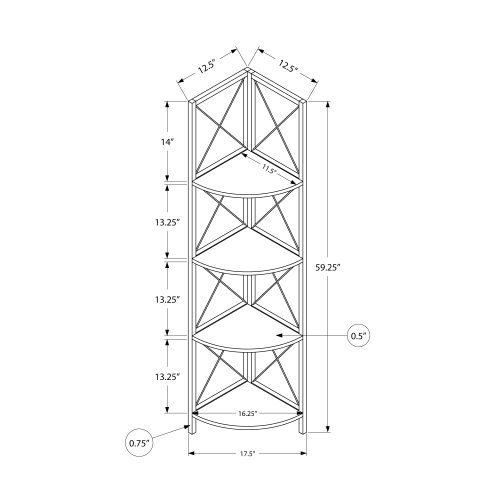 Monarch Specialties I 3646 Bookcase 60"H Brown Reclaimed Black Metal Corner