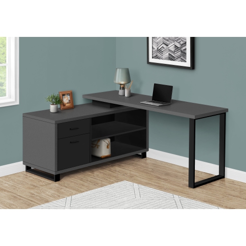 Monarch Specialties I 7715 Computer Desk 72"L Modern Grey Black Executive Corner