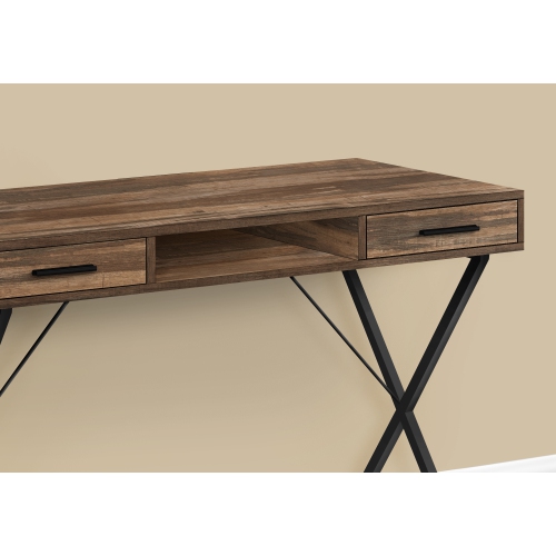 Monarch Specialties I 7794 Computer Desk 42"L Brown Reclaimed Wood Black Metal