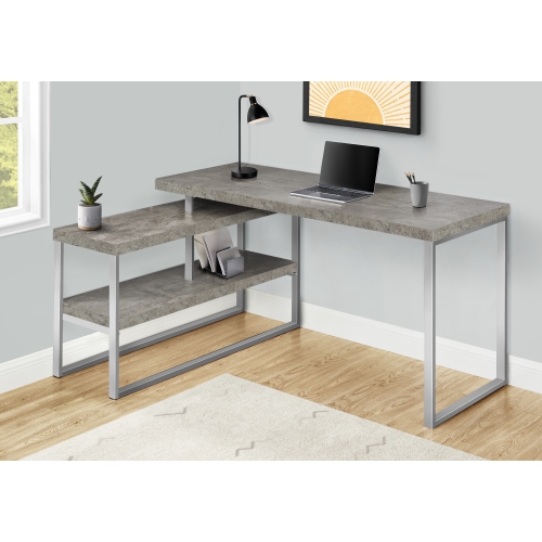 MONARCH SPECIALTIES  " I 7586 Computer Desk 60""l Concrete Metal Left / Right Corner" In Silver