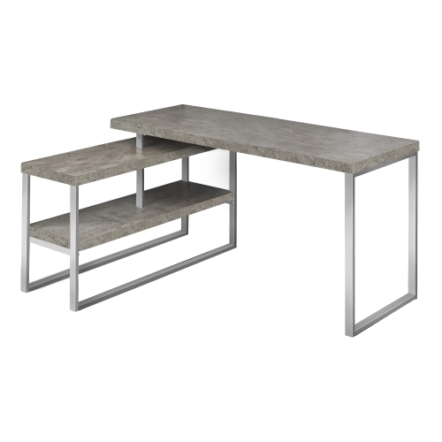 Monarch Specialties I 7586 Computer Desk 60"L Concrete Silver Metal Left / Right Corner