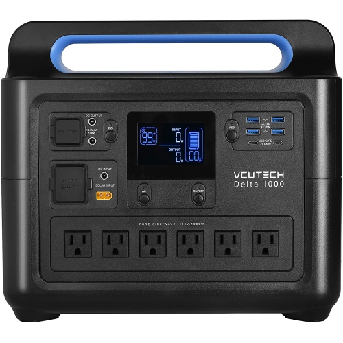 VCUTECH Portable Power Station 1000W, 1228WH Capacity LiFePO4 Battery, Support Up to 15 Device, Solar Generator Charge 0-90% In 2hrs, Backup Battery