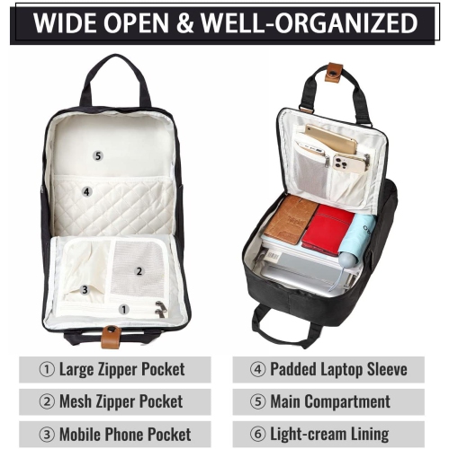 Laptop Backpack for Women,15.6 Inch Water Resistant College School Backpack Bookbag Casual Daypack for Teacher/Teen Girls/Business/Travel Black