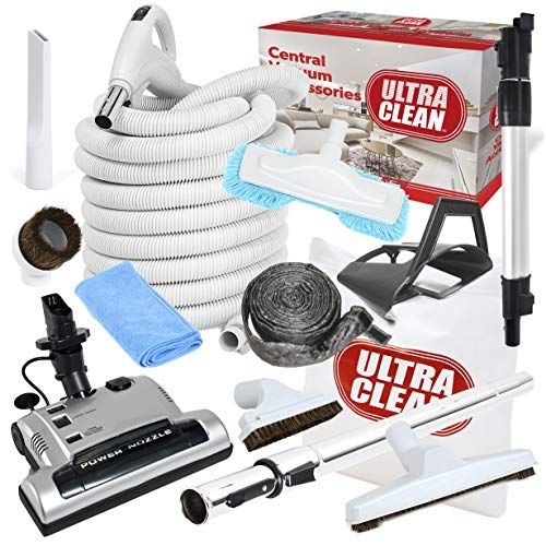 Trousse d'accessoires pour tapis d'aspirateur central Ultra Clean avec buse électrique à hauteur réglable – tuyau à double tension avec interrupteur