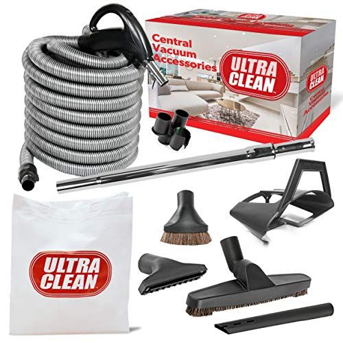 ULTRA CLEAN Central Vacuum Hardwood Accessory Kit - Low-Voltage Crush-Proof Hose with ON/Off Switch Swivel Handle - Telescopic Extendable Wand - Delu