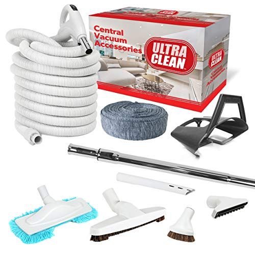 ULTRA CLEAN  Central Vacuum Hardwood Accessory Kit - Low Voltage 24 V Hose w On/off Switch, Telescopic Wand, Deluxe Tool Set, Hose Cover, Dust Mop