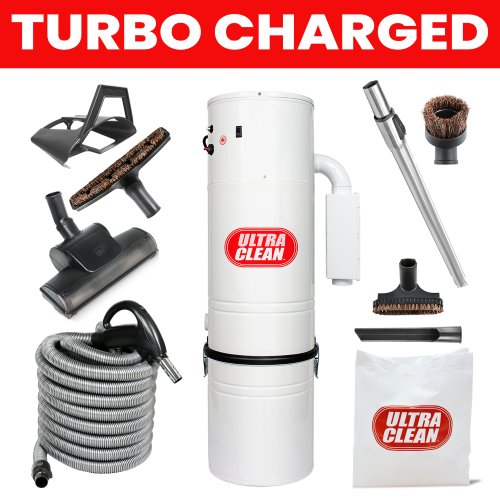 Ultra Clean SC200 Central Vacuum Unit,Tangential Bypass Motor Up to 7,500 sq.ft with Air Turbo Nozzle,Hose & Accessories-Ideal for Hardwood Floors &