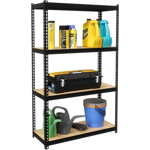 Space Solutions 1000 Riveted Metal Shelving 4-Shelf Unit 12D x 30W x 48H Black