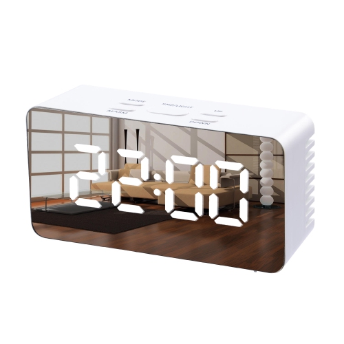 Creative Digital Mirror Alarm Clocks Support USB Charger and batteries power supply With Night Mode - White