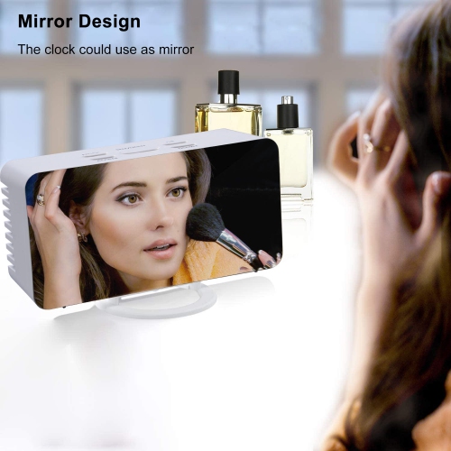 Creative Digital Mirror Alarm Clocks Support USB Charger and batteries power supply With Night Mode - White