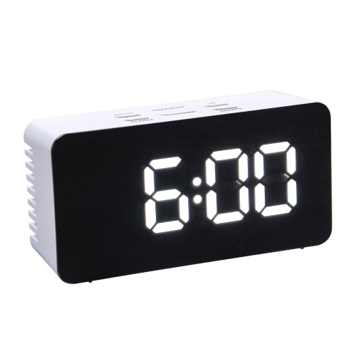 Creative Digital Mirror Alarm Clocks Support USB Charger and batteries power supply With Night Mode - White