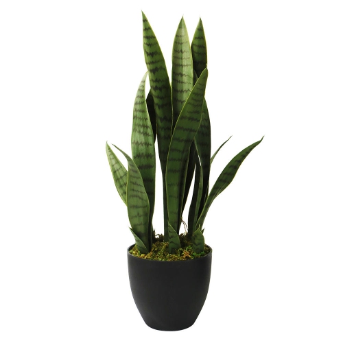 YARDLAB  27.5" Artificial Snake Plant In Pot for Indoor, Plastic Faux Sansevieria Plant Décor Housewarming, Birthday, Parties- In Black