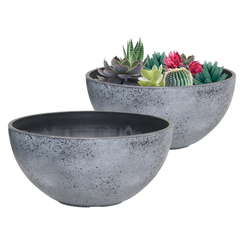 YARDLAB  "set Of 2 10"" Oval Plant Pots, Plastic Planters With Drainage Hole for Gardens, Decks, Porches, Sunrooms, Cement Color - "