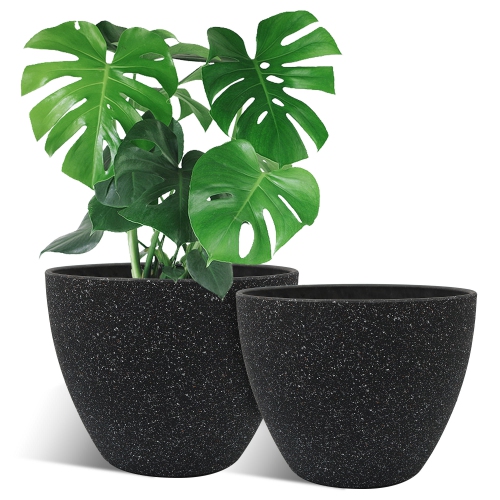 YARDLAB  "2 Pack 14"" Plastic Bowl Novelty Collection Round Planter Pot for Gardens, Decks, Porches, Sunrooms- - " In Black