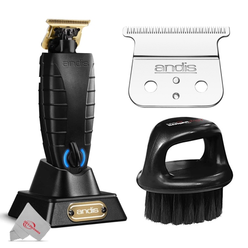 Andis 74100 GTX - EVO Cordless Li Trimmer With Charging Stand + Andis T-Outliner 04521 Carbon-Steel Close-Cutting Replacement Hair Trimmer Blade + Soft Knuckle Neck Brush