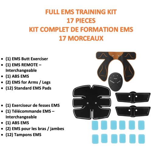 Stimula Lifestyle - EMS ABS Electronic Tactical ABS Abdominal, Arms Leg Buttock Muscle Strength Trainer Exerciser Slimmer Complete 17 Piece Set