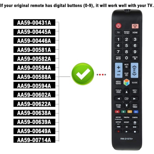 Universal Remote Control RM-D1078+ Compatible Replacement for Samsung TV/LCD/LED/HDTV/Smart TV