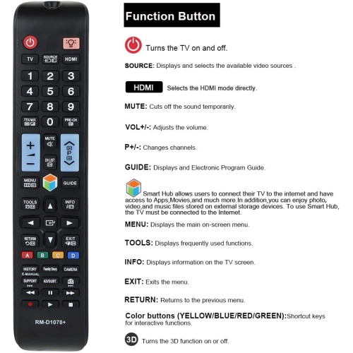 Universal Remote Control RM-D1078+ Compatible Replacement for Samsung TV/LCD/LED/HDTV/Smart TV