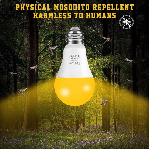 Amber Yellow LED Bug Light Bulb, 7W Dusk to Dawn Bug Light Bulbs 40W Equivalent A19 Auto on/Off LED Bulbs Outdoor