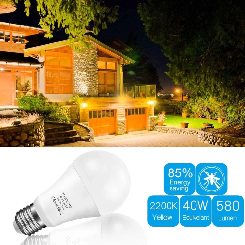 Amber Yellow LED Bug Light Bulb, 7W Dusk to Dawn Bug Light Bulbs 40W Equivalent A19 Auto on/Off LED Bulbs Outdoor