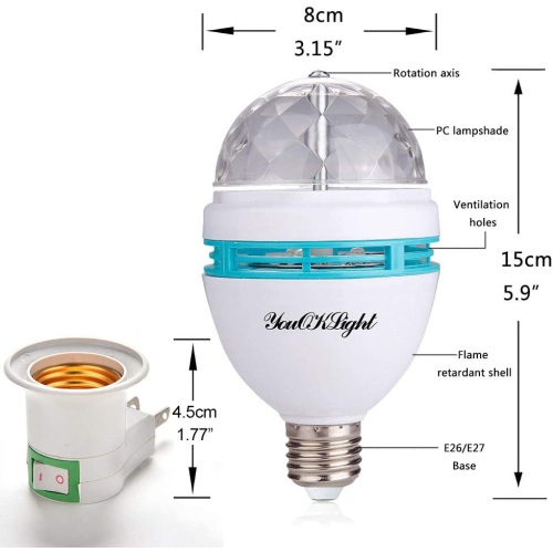 E26 Disco Light Bulb Rotating Party Light Lamp LED Strobe Bulb Strobe Light Multi Crystal Disco Bulb for Disco