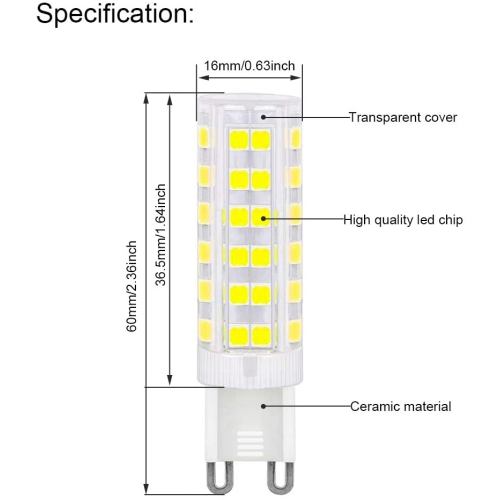 7W G9 LED Bulbs, 65W Halogen G9 Light Bulbs Replacement, 76 SMD 2835 LED Energy Saving Bulbs, 6000K SuCooper Bright l