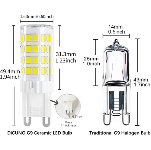 G9 LED Ceramic Base Light Bulbs, 4W, 400LM, Daylight White (6000K), G9 Base, G9 Bulbs