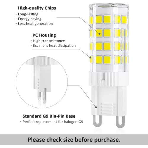 G9 LED Ceramic Base Light Bulbs, 4W, 400LM, Daylight White (6000K), G9 Base, G9 Bulbs