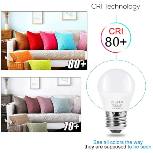 LED Refrigerator Light Bulb, 40W Equivalent 120V A15 Fridge Bulbs 5 Watt Daylight White 5000K E26 Medium Base