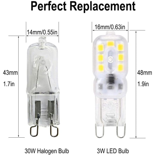 G9 LED Bulbs 3W Energy Saving Lamps with Transparent Lens, Replace 30W Halogen Bulb, G9 Bi-pin Base, 300Lumens
