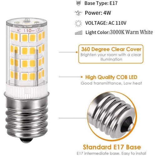 E17 DEL T7 T8, base intermédiaire, ampoule d’électroménager, remplacer l’ampoule de four à micro-ondes de 125 v et 40 w de Kei, blanc chaud de 3000