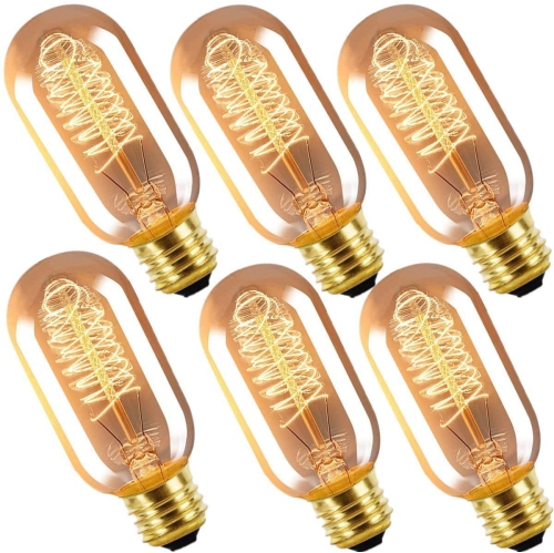 ALBERTATECH  Edison Light Bulb, 40W E26 E27 Vintage Bulb Dimmable T45 Antique Tubular Light Bulb, 2300K, Pack Of 6
