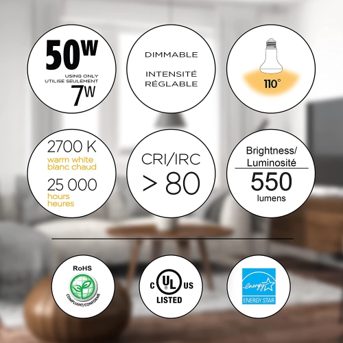 3722-7W 575 Lumens 2700K Dimmable Led Light Bulb-6 Pack, R20, Warm White