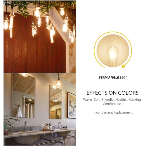 ST64 LED Filament Bulb, Dimmable 800 Lumens, E26 Medium Base 60W Bulbs, 2700K Warm White, Edison Style Light