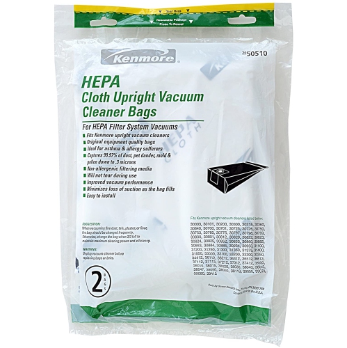 50510 HEPA Vacuum Bags. Designed to fit Upright Vacuum Cleaners. Package of 2 HEPA Bags