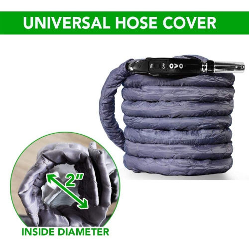 Central Vacuum Hose Cover - 30ft - Paded Machine Washable Universal Cover, Grey, ACCHO-COV30ZIP-OVO, 30ft