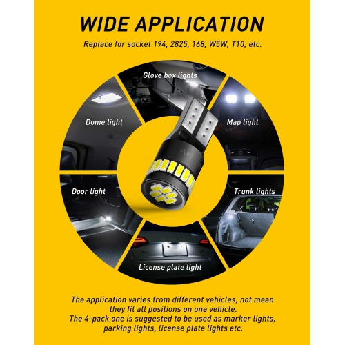 194 LED Light Bulb 6000K White SuCooper Bright 168 2825 W5W T10 Wedge 24-SMD 3014 Chipsets LED Replacement Bulbs