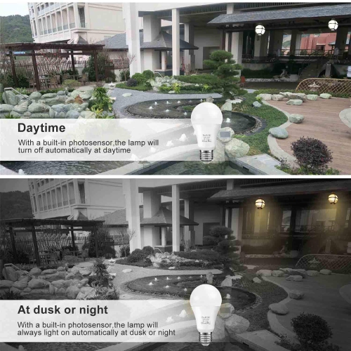LED Dusk to Dawn Light Bulb, A19 5W Smart Sensor Bulbs Soft White Automatic Light Bulb Timer Outdoor Lighting